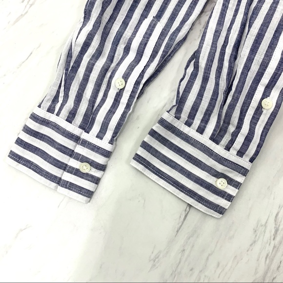 Madewell- Blue White Vertical Stripe Lace Up Top - Picture 6 of 8